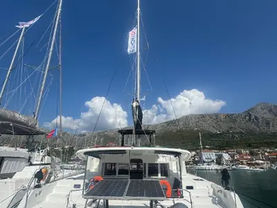 Deck of Mary One, a Lagoon 450 F catamaran at Municipal Unit of Palairos, Greece