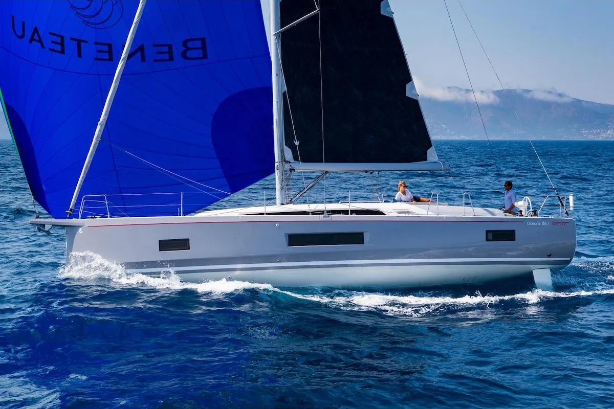 Exterior view of Callisto, a Beneteau Oceanis 46.1 sailboat at Salerno, Italy