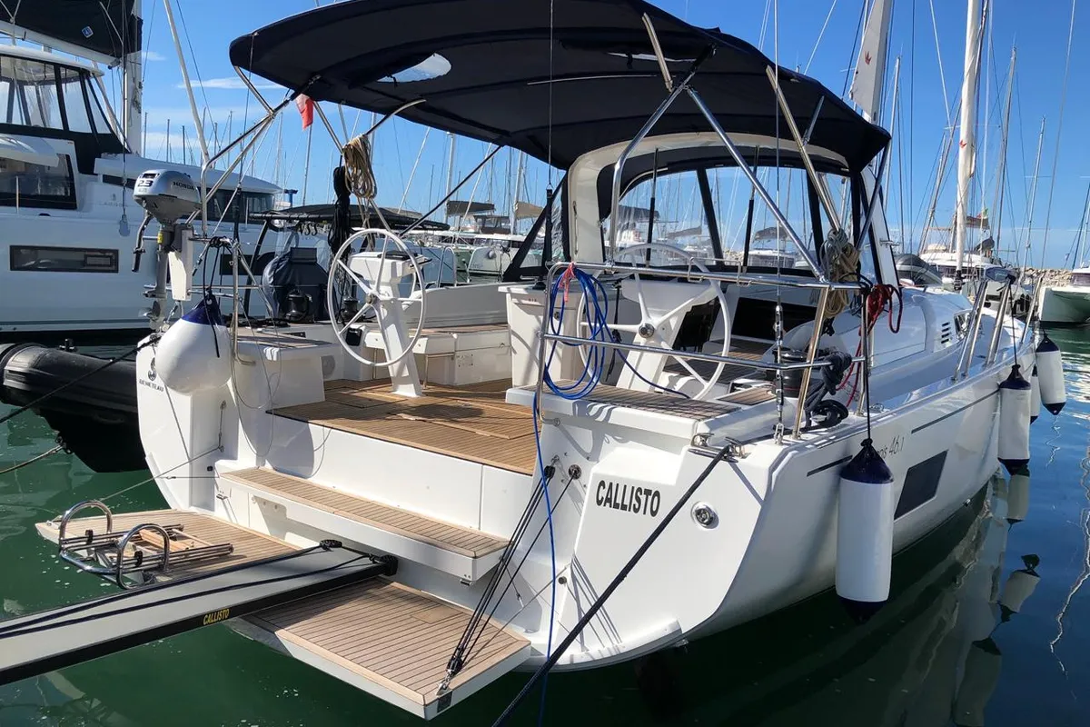 Exterior view of Callisto, a Beneteau Oceanis 46.1 sailboat at Salerno, Italy