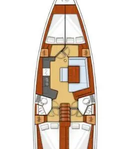 Floor plan of Fantasy Planet, a Beneteau Oceanis 45 sailboat at Marsala, Italy