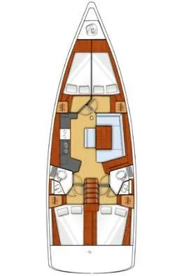 Floor plan of Fantasy Planet, a Beneteau Oceanis 45 sailboat at Marsala, Italy