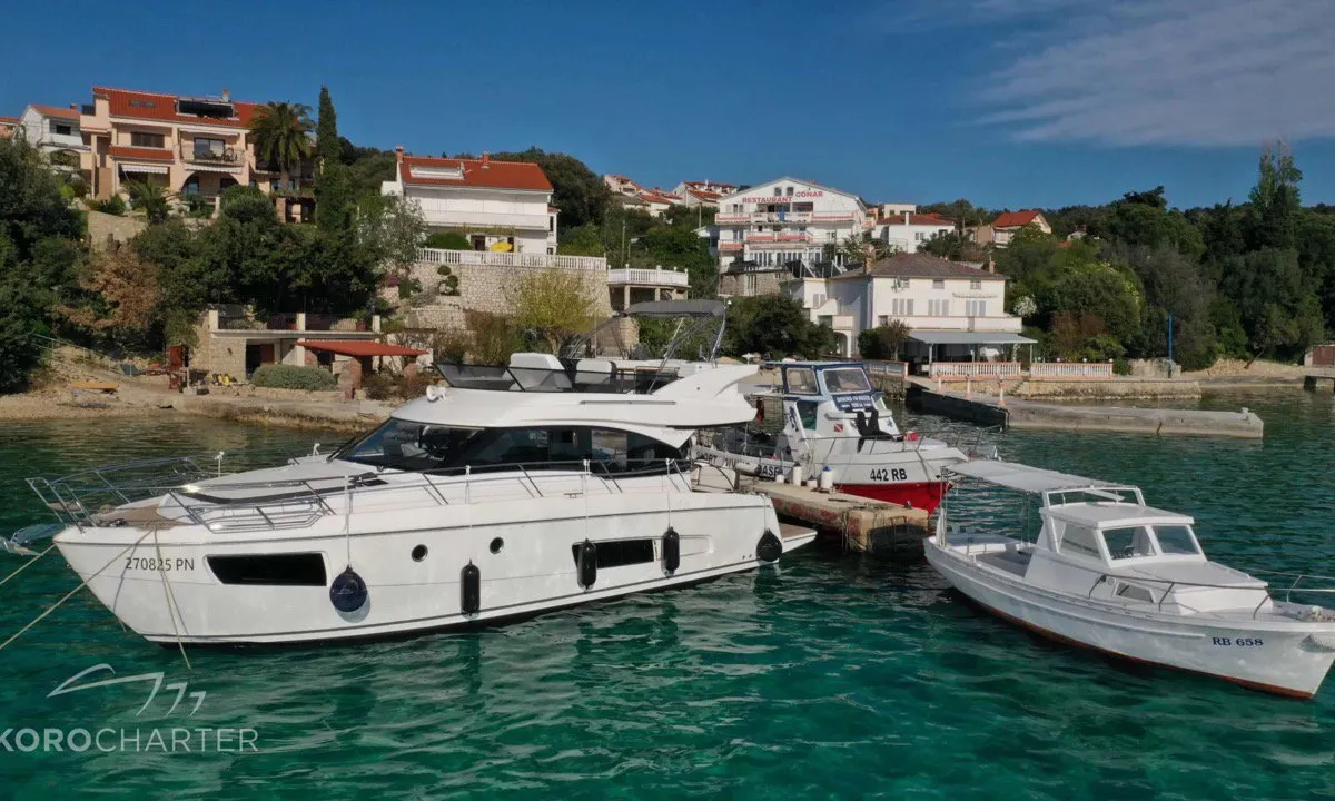 Spaceship, a Bavaria Virtess 420 Fly motor yacht at Punat, Croatia