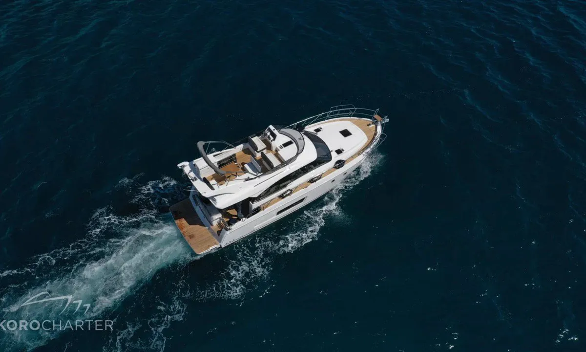 Spaceship, a Bavaria Virtess 420 Fly motor yacht at Punat, Croatia