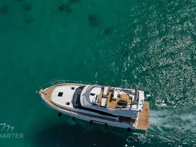 Spaceship, a Bavaria Virtess 420 Fly motor yacht at Punat, Croatia