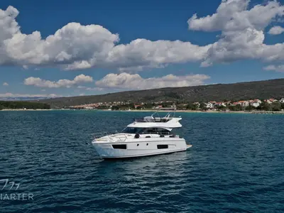Spaceship, a Bavaria Virtess 420 Fly motor yacht at Punat, Croatia