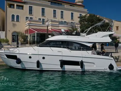 Spaceship, a Bavaria Virtess 420 Fly motor yacht at Punat, Croatia