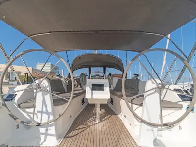 Cockpit of Altair, a Bavaria Cruiser 41 sailboat at Volos, Greece