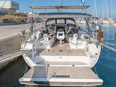 Deck of Altair, a Bavaria Cruiser 41 sailboat at Volos, Greece