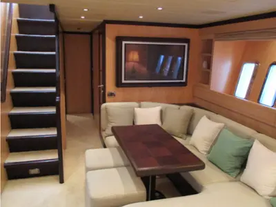 Salon of Gagagri, a Gulet Mangusta 72 motor yacht at Salerno, Italy