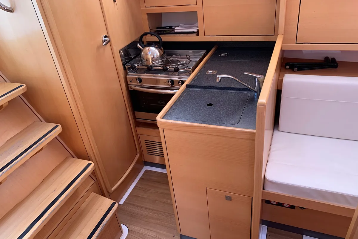 Galley of Amathea, a Jeanneau Sun Odyssey 319 sailboat at Volos, Greece
