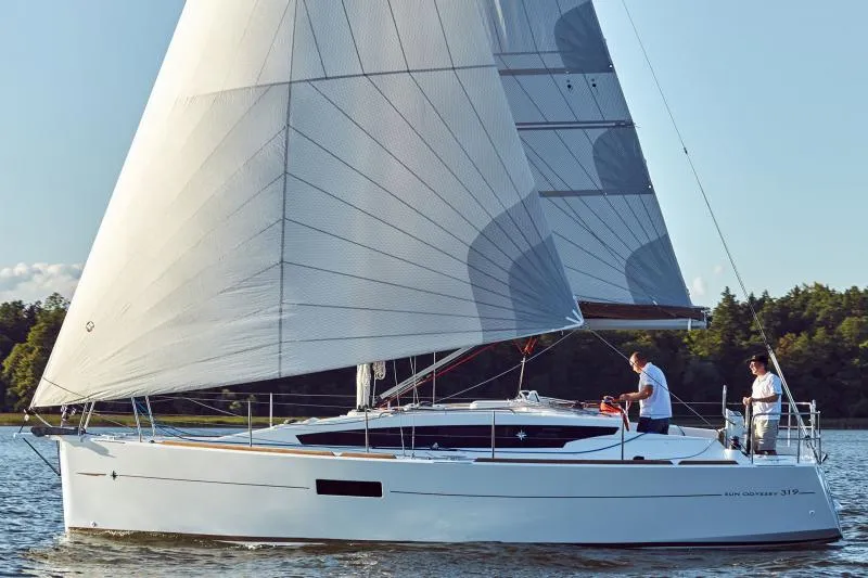 Exterior view of Amathea, a Jeanneau Sun Odyssey 319 sailboat at Volos, Greece