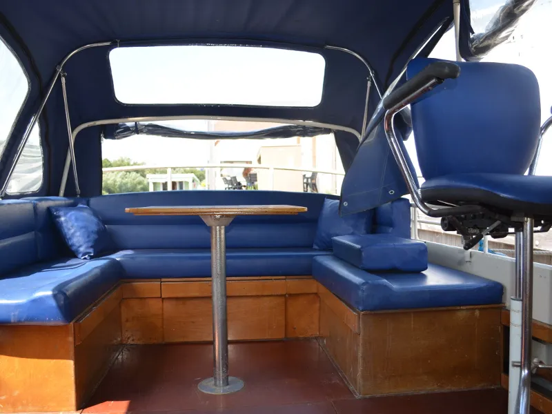 Deck of South Pacific, a De Drait Doerak 850 OK motorboat at Drachten, Netherlands
