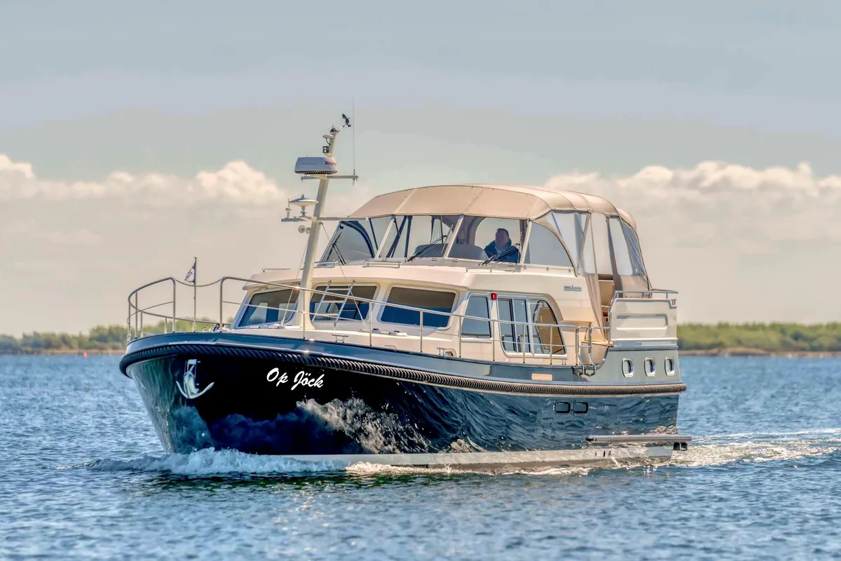 Head on Op Jöck, a Gulet x-reuse motorboat at Kinrooi, Belgium