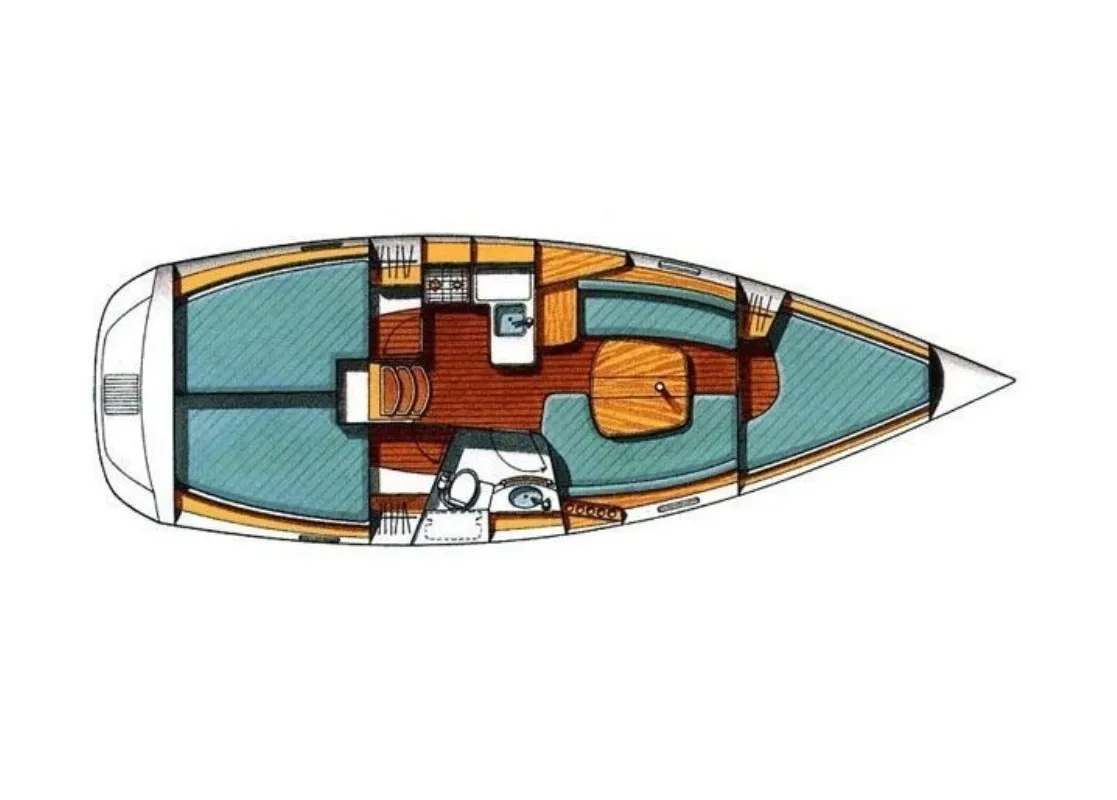 Floor plan of Rocinante, a Beneteau Oceanis 331 sailboat at Athens, Greece