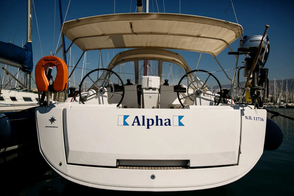 Head on Alpha, a Jeanneau Sun Odyssey 449 sailboat at Athens, Greece