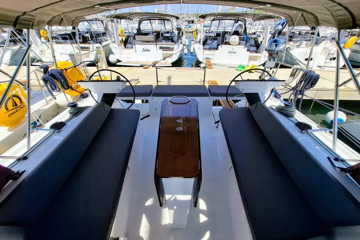 Deck of No Worries, a Dufour 41 sailboat at Grad Biograd na Moru, Croatia