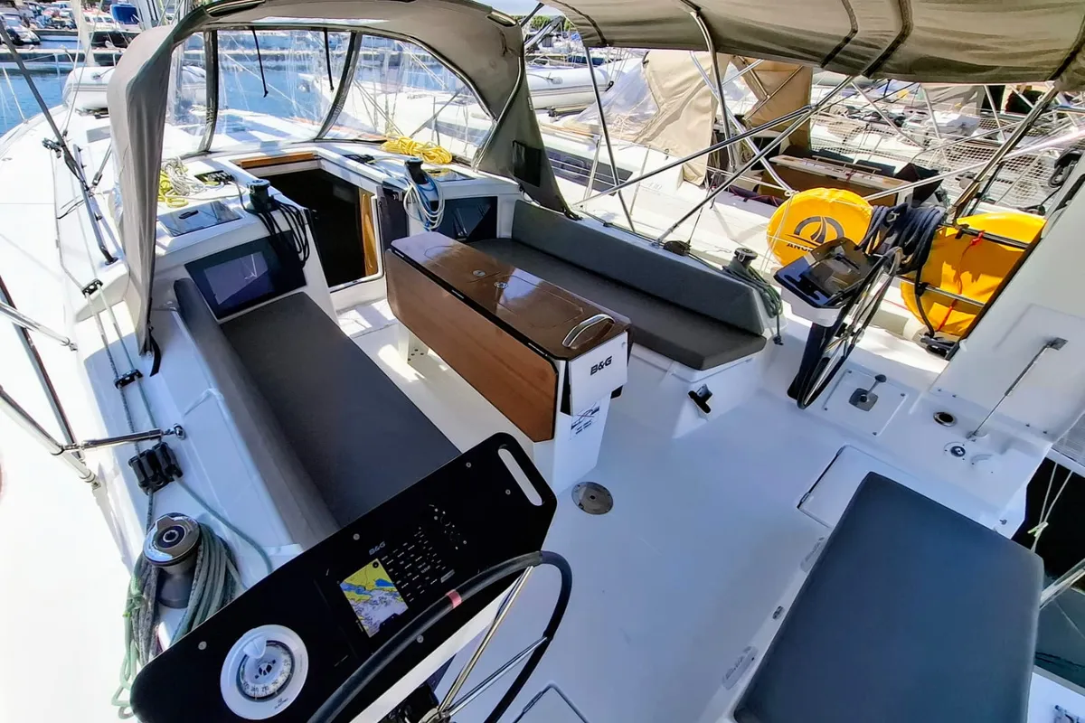 Deck of No Worries, a Dufour 41 sailboat at Grad Biograd na Moru, Croatia