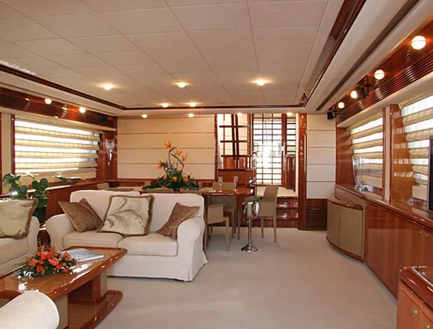 Salon of Estia YI, a Ferretti Yachts 880 - 4. cab motor yacht at Salamina, Greece