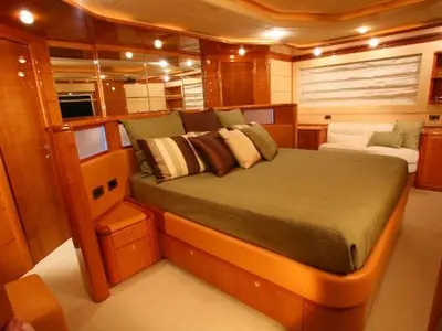Cabin on Estia YI, a Ferretti Yachts 880 - 4. cab motor yacht at Salamina, Greece