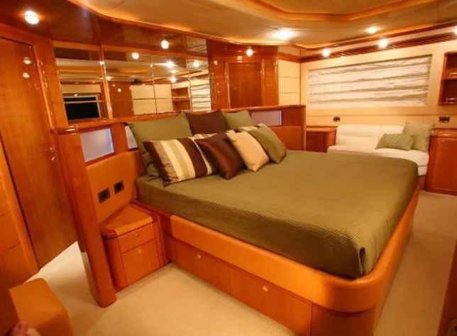 Cabin on Estia YI, a Ferretti Yachts 880 - 4. cab motor yacht at Salamina, Greece