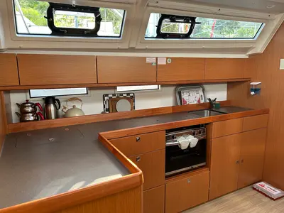 Galley of Suncity 5, a Bavaria Cruiser 46 sailboat at Fethiye, Turkey