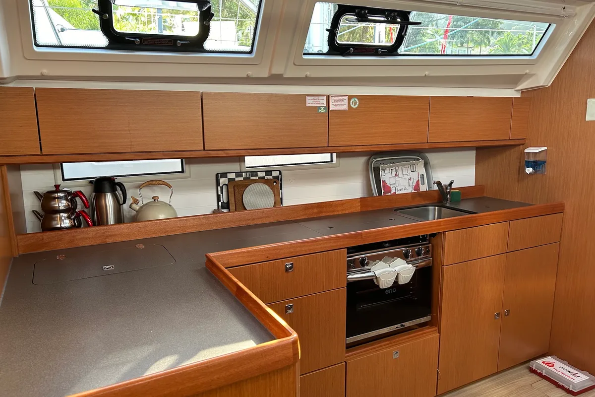 Galley of Suncity 5, a Bavaria Cruiser 46 sailboat at Fethiye, Turkey