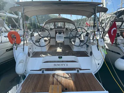 Cockpit of Suncity 5, a Bavaria Cruiser 46 sailboat at Fethiye, Turkey