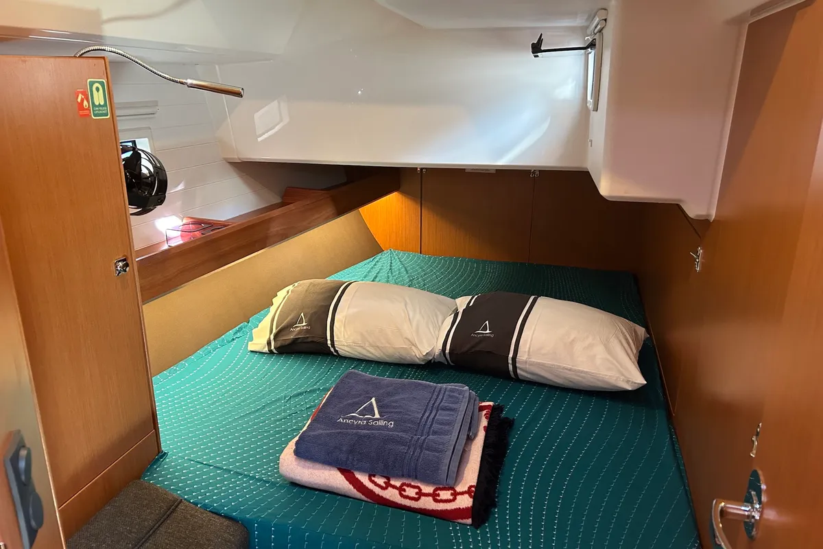 Cabin on Suncity 5, a Bavaria Cruiser 46 sailboat at Fethiye, Turkey