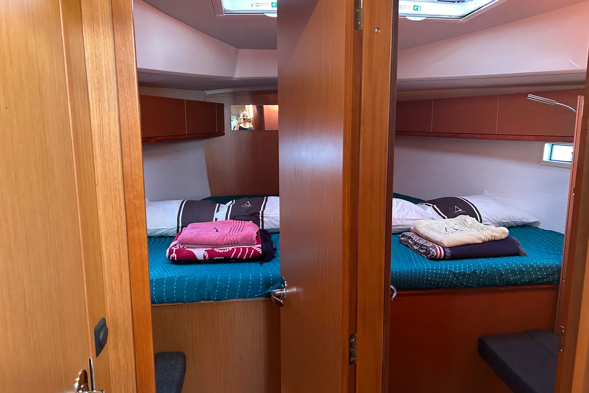 Cabin on Suncity 5, a Bavaria Cruiser 46 sailboat at Fethiye, Turkey