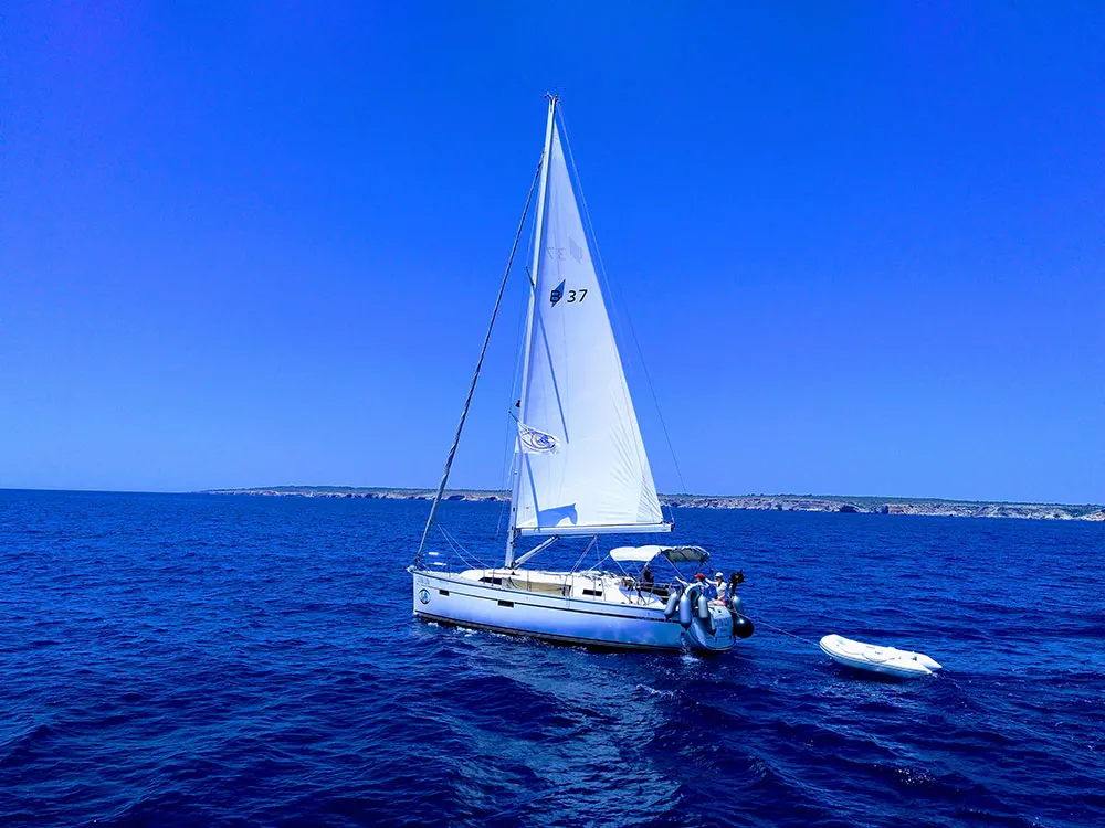 Exterior view of Chilly Lilly, a Bavaria Cruiser 37 sailboat at Llucmajor, Spain
