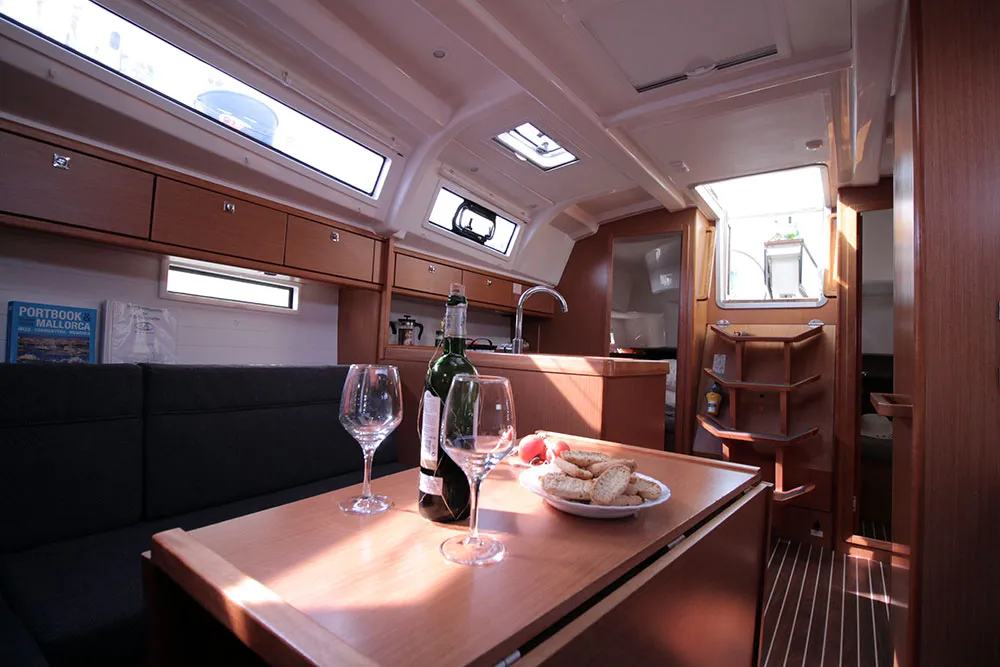 Salon of Chilly Lilly, a Bavaria Cruiser 37 sailboat at Llucmajor, Spain