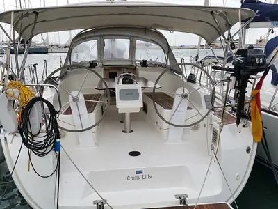 Cockpit of Chilly Lilly, a Bavaria Cruiser 37 sailboat at Llucmajor, Spain