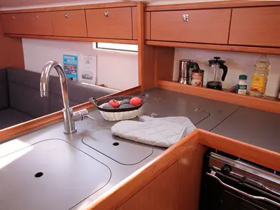 Galley of Chilly Lilly, a Bavaria Cruiser 37 sailboat at Llucmajor, Spain