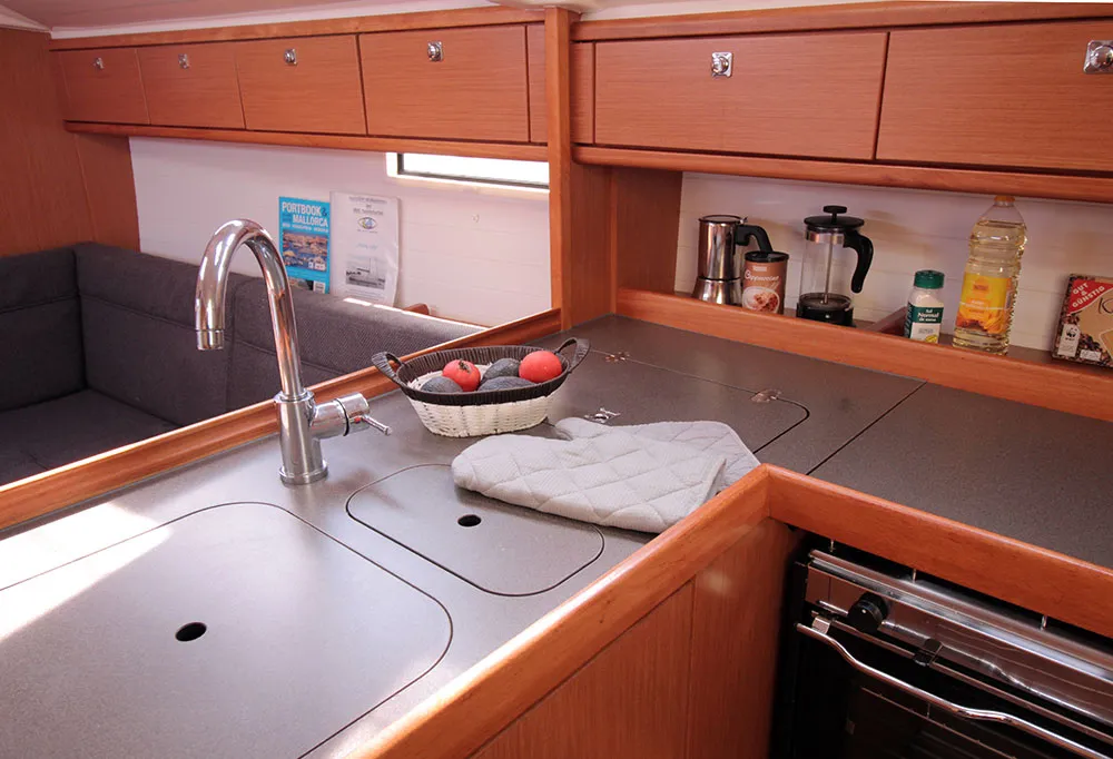 Galley of Chilly Lilly, a Bavaria Cruiser 37 sailboat at Llucmajor, Spain