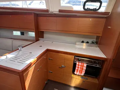 Galley of INO, a Dufour 390 Grand Large sailboat at Athens, Greece