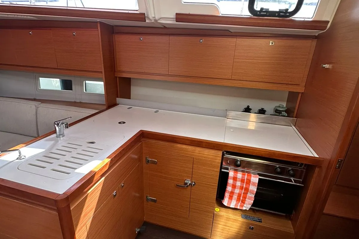 Galley of INO, a Dufour 390 Grand Large sailboat at Athens, Greece