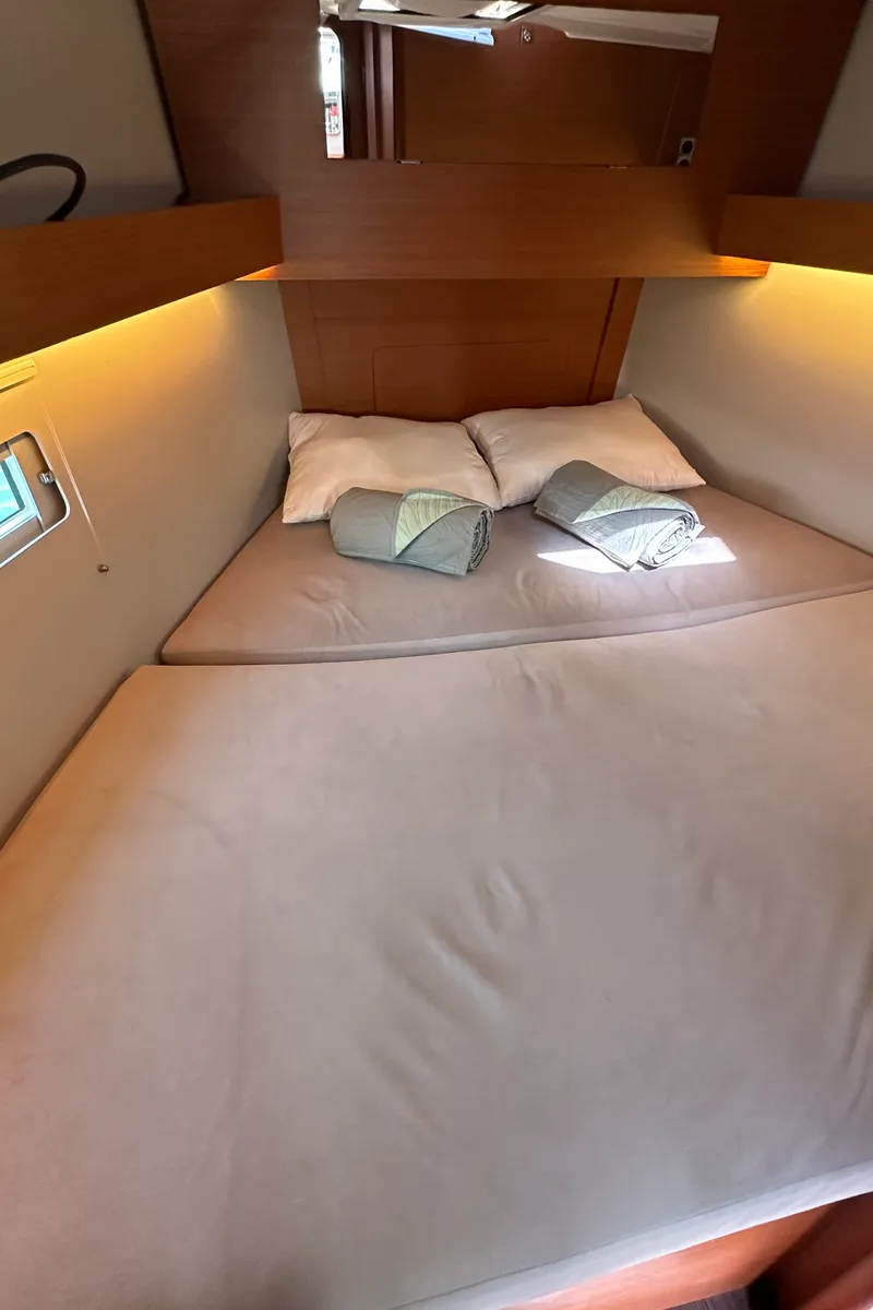 Cabin on INO, a Dufour 390 Grand Large sailboat at Athens, Greece