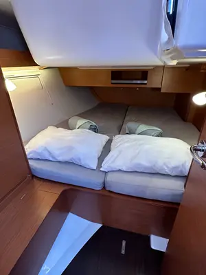 Cabin on INO, a Dufour 390 Grand Large sailboat at Athens, Greece