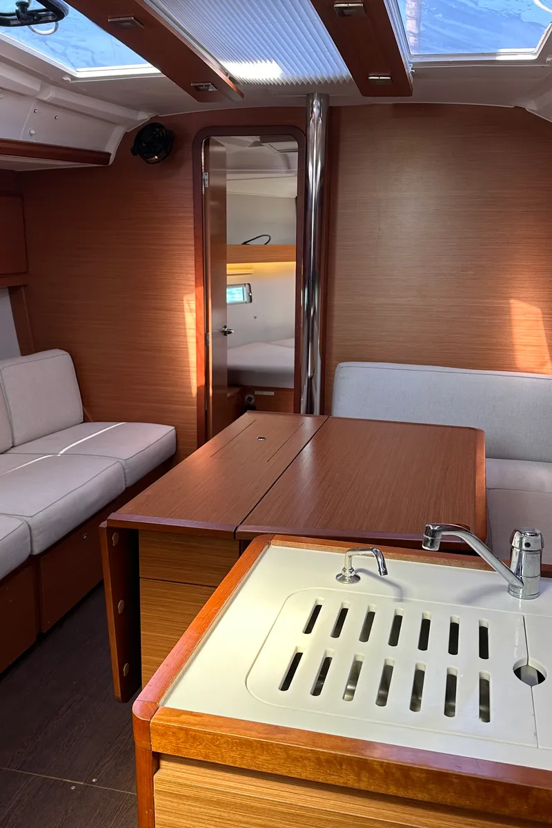 Salon of INO, a Dufour 390 Grand Large sailboat at Athens, Greece