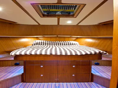 Cabin on De Drait Bravoure 34, a motorboat at Drachten, Netherlands