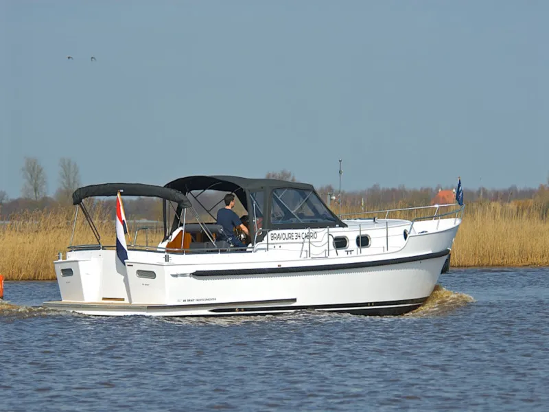 Exterior view of De Drait Bravoure 34, a motorboat at Drachten, Netherlands