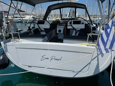 Cockpit of Sea Pearl, a Hanse 458 sailboat at Kos, Greece