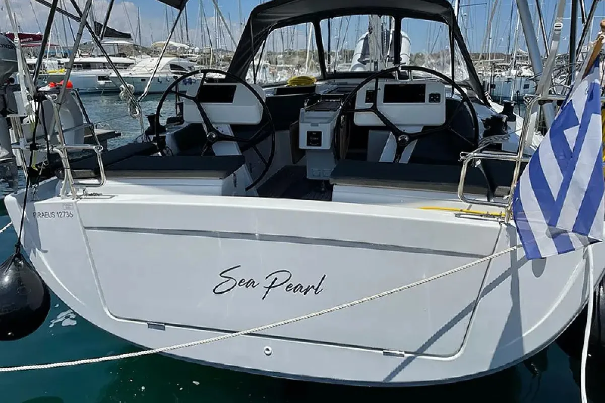 Cockpit of Sea Pearl, a Hanse 458 sailboat at Kos, Greece