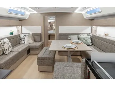 Salon of Sea Pearl, a Hanse 458 sailboat at Kos, Greece