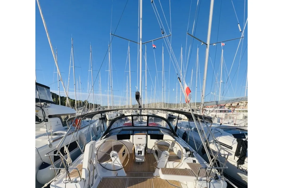 Cockpit of Sea Dream, a Hanse 418 sailboat at Rogoznica, Croatia