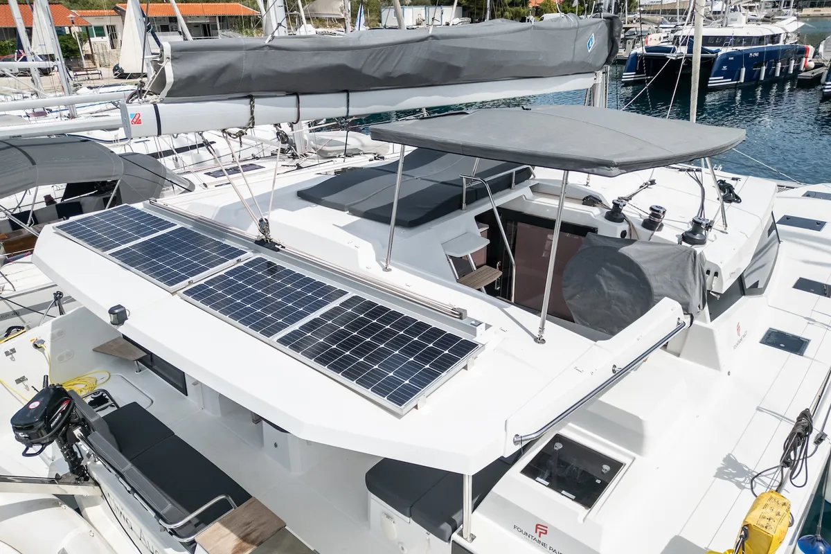 Livia Augusta, a Fountaine Pajot Astrea 42 catamaran at Primošten, Croatia