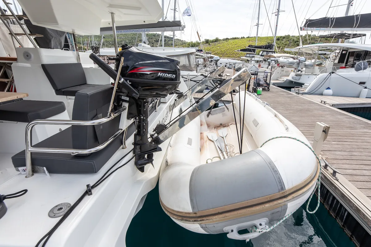 Livia Augusta, a Fountaine Pajot Astrea 42 catamaran at Primošten, Croatia