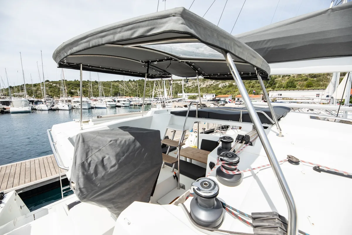 Livia Augusta, a Fountaine Pajot Astrea 42 catamaran at Primošten, Croatia