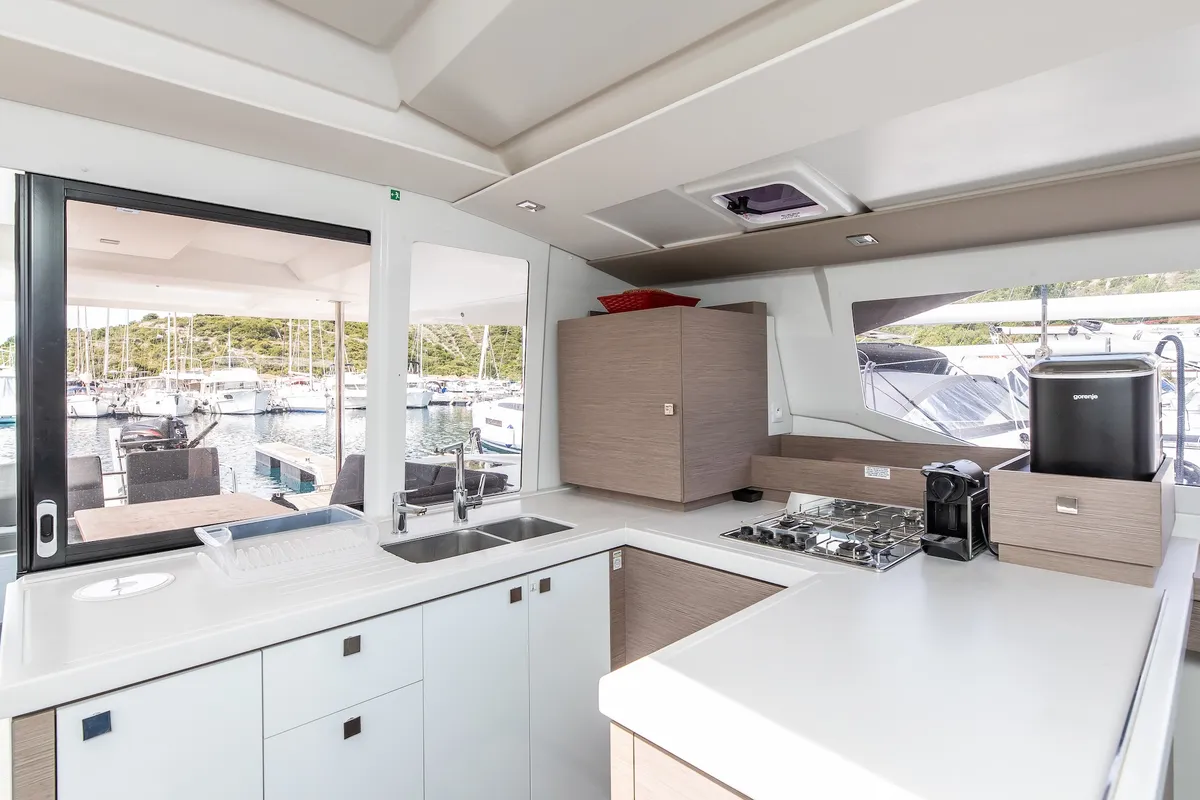 Livia Augusta, a Fountaine Pajot Astrea 42 catamaran at Primošten, Croatia