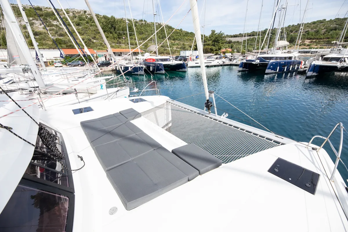 Livia Augusta, a Fountaine Pajot Astrea 42 catamaran at Primošten, Croatia